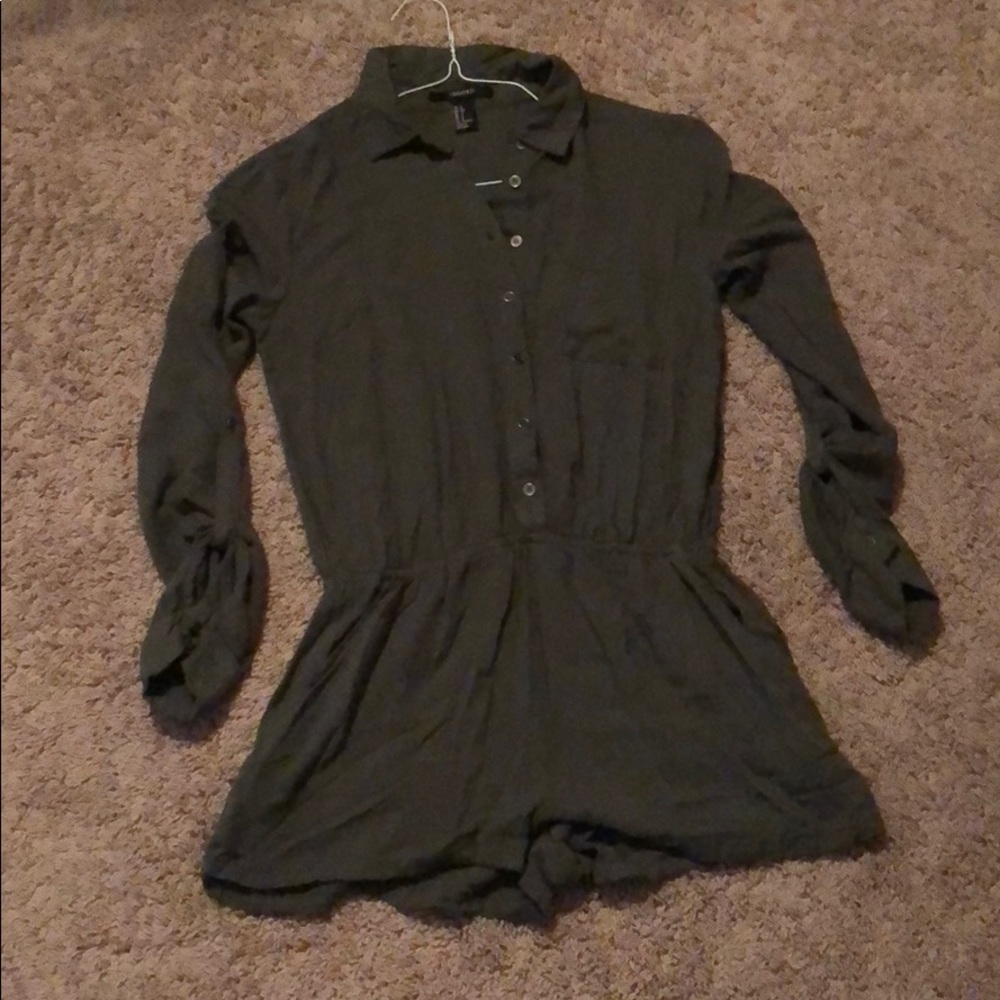 army green half sleeve romper